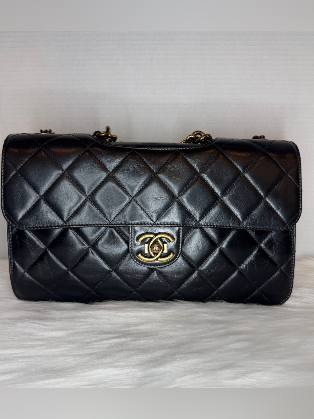 CHANEL Perfect Edge Flap Black Quilted Lambskin Shoulder Bag with Gold CC